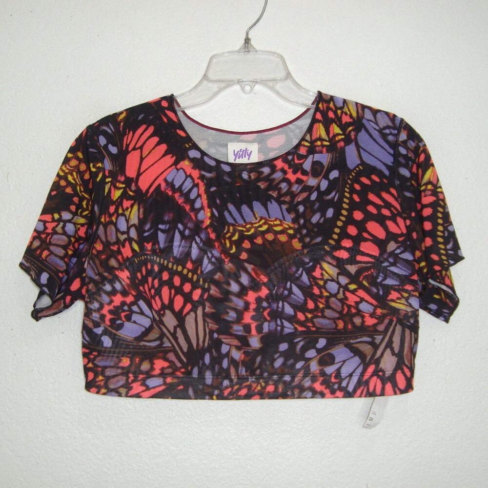 NEW! YITTY Mesh Me Smoothing Crop Top Butterfly Pattern